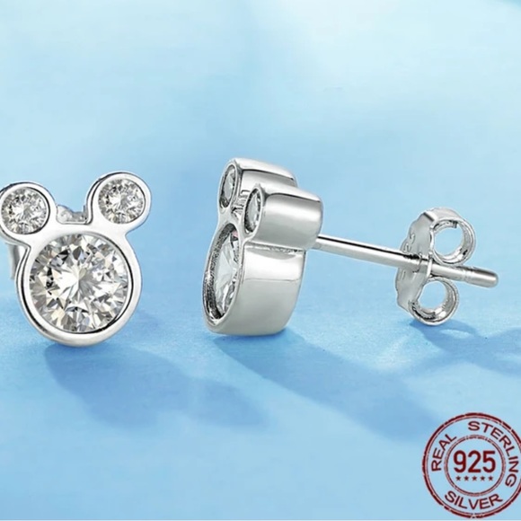 New Mickey Mouse Sterling Silver Cubic Zirconia Earrings Ballerina Sparkling - Picture 3 of 7